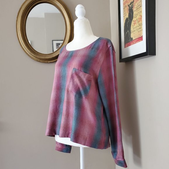 Anthro Cloth & Stone Plaid Top with Lace-Up Back M - Picture 2 of 14